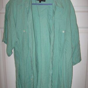 george & martha 100% Linen Short Sleeve Button-Up Shirt Men's Large Green